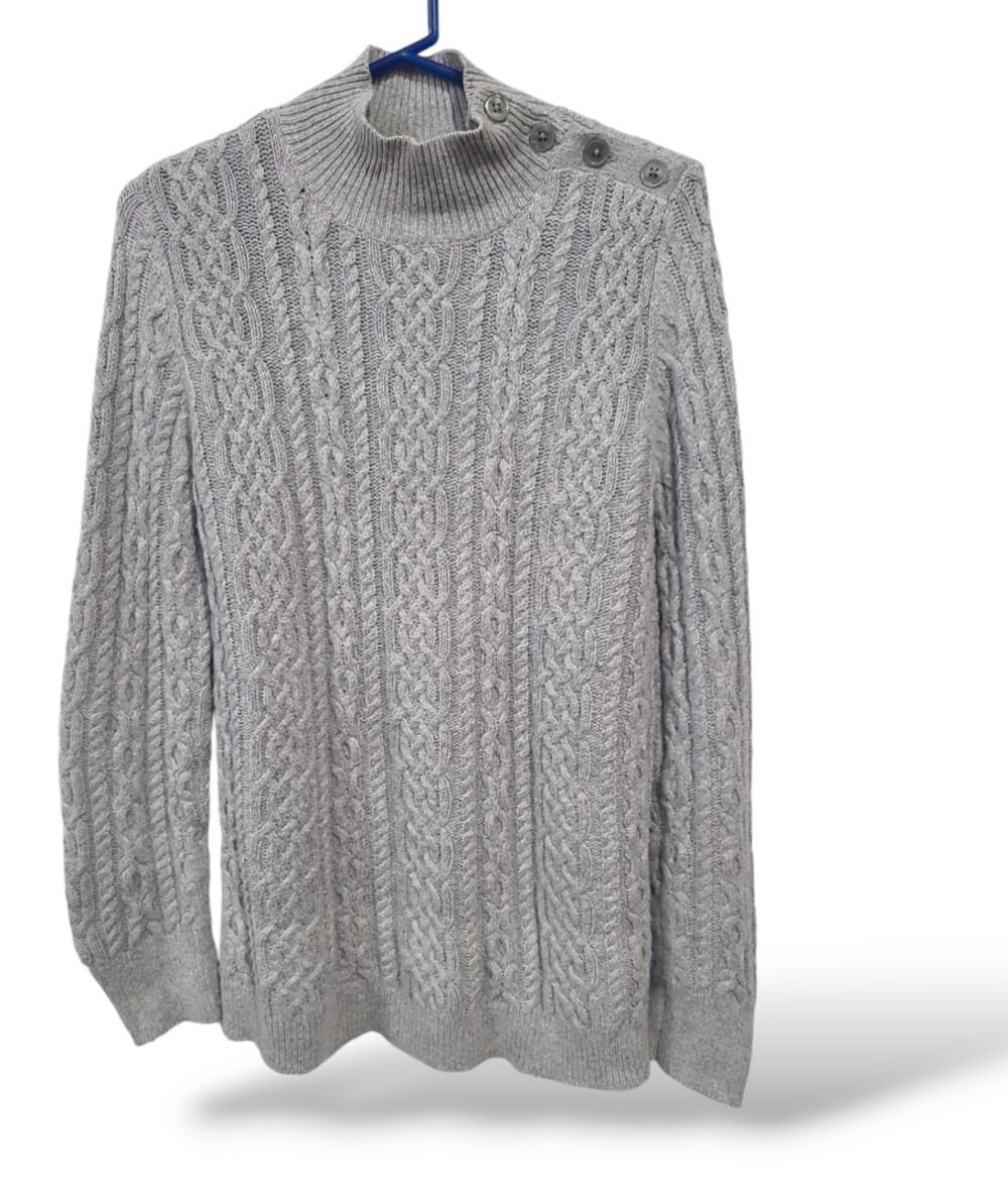 Talbots SZ M Sweater Mock Neck Cable Knit Fisherman Cotton Angora Rabbit